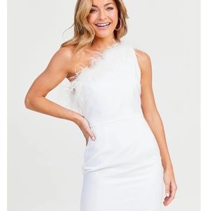 Altar'd State White Asymmetrical Mini Dress with Feather Detail (size M)